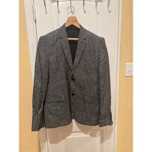 H&M Slim Fit Mens Sz 42R Charcoal Gray Linen Blazer Coat Jacket Elbow Patches